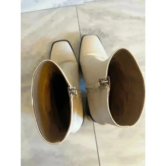 Sam Edelman Winnie Booties Modern Ivory Leather Square Toe Chunky Heel Size 9.5 - Picture 5 of 8